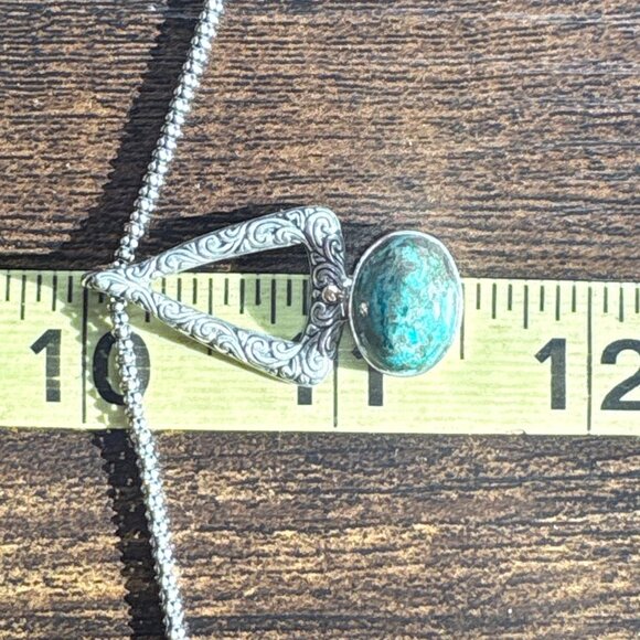 Sterling Silver 925 & 18k Gold Chrysocolla Bezel Set Pendant Necklace 18" Length - Picture 13 of 16